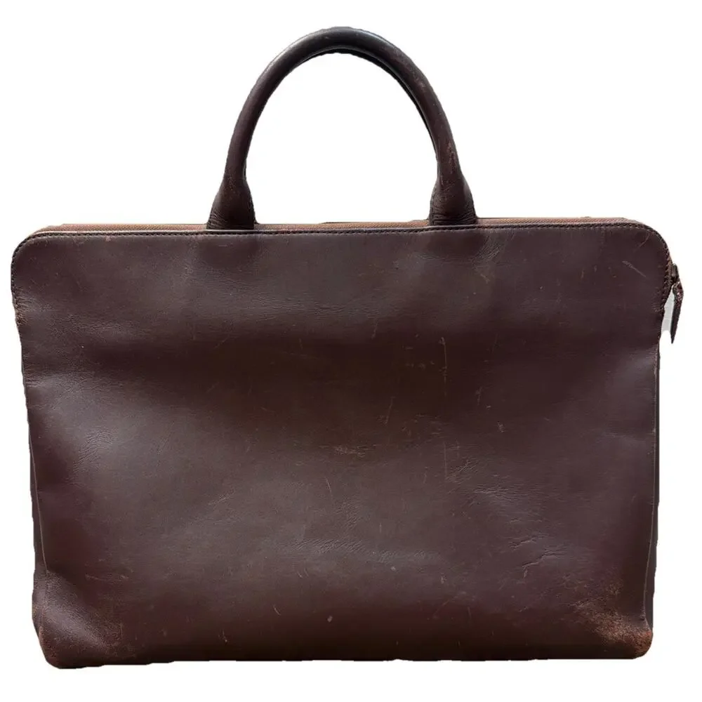 TRION 15 Inch‎ Leather Bag Choco Formal Office Classic Cowhide Pockets Travel